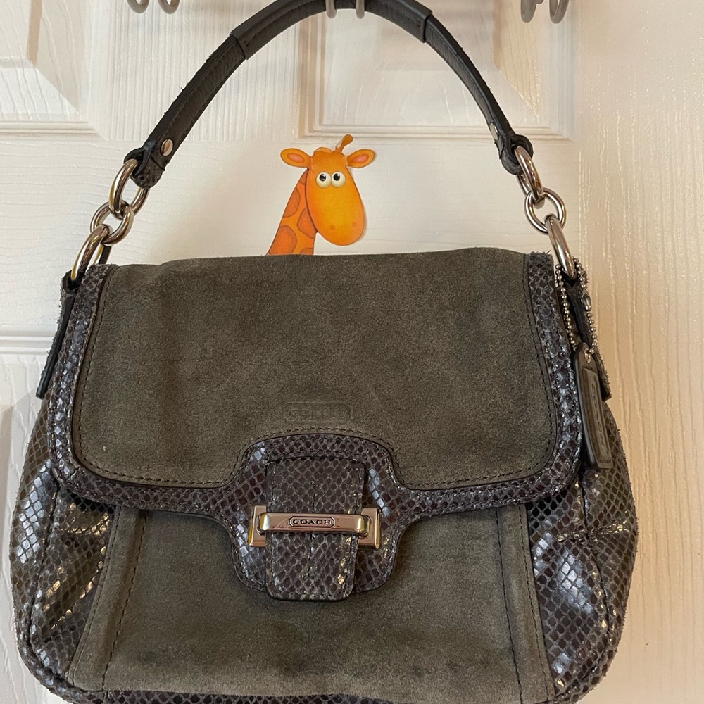 Vintage Coach Olive Green and Brown Shoulder Bag.